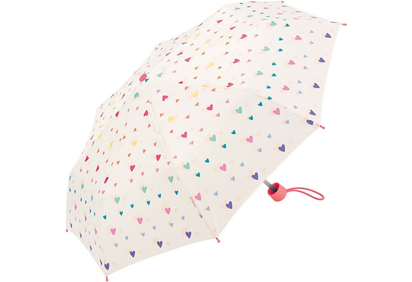 Esprit Taschenregenschirm kleiner, leichter Taschenschirm für Kinder, mit niedlichem, bunten Herzen-Design für Mädchen – Bild 2 von 3