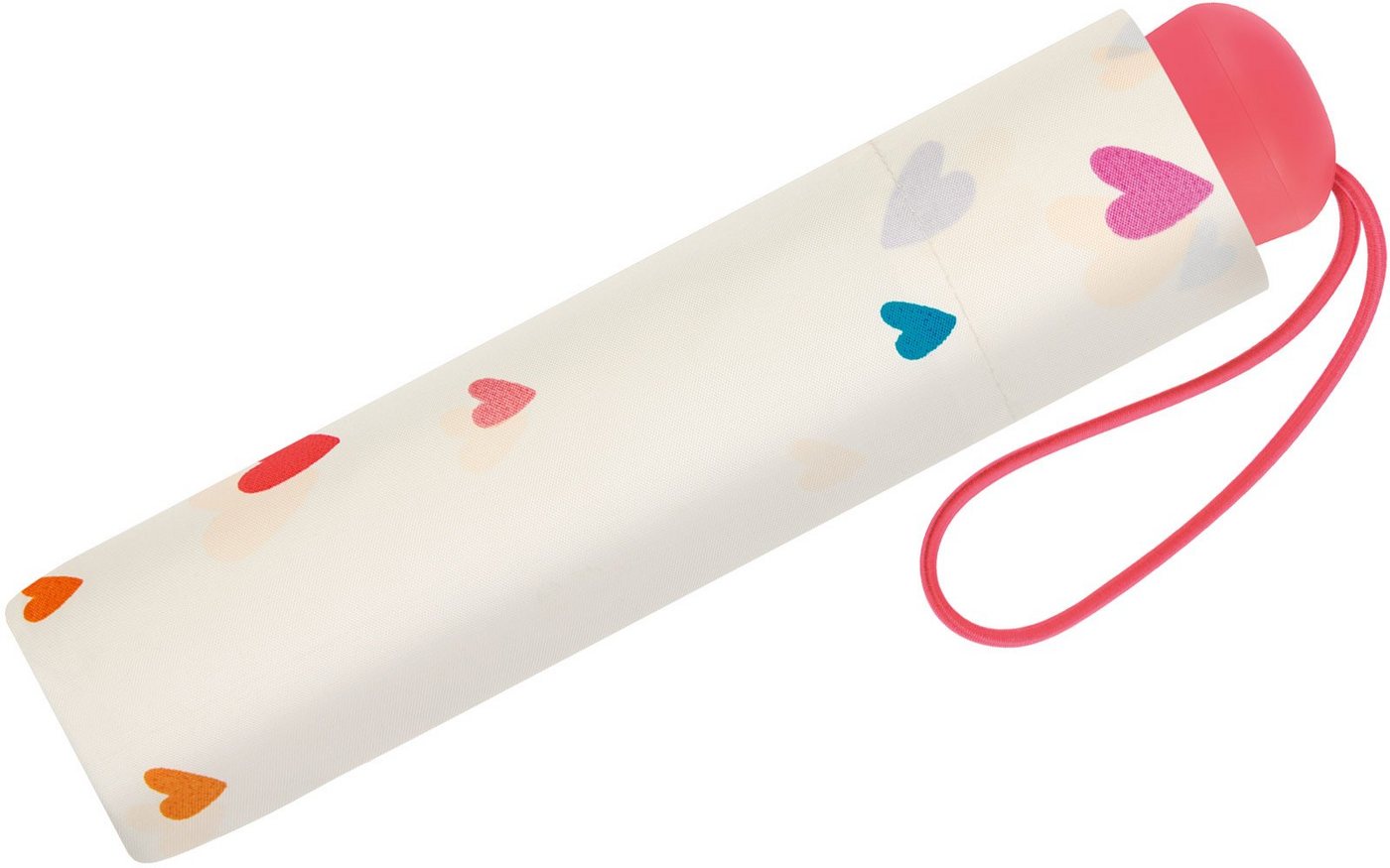 Esprit Taschenregenschirm kleiner, leichter Taschenschirm für Kinder, mit niedlichem, bunten Herzen-Design für Mädchen – Bild 3 von 3