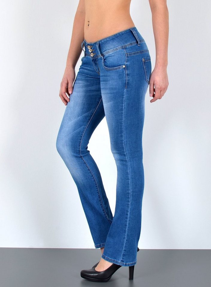 ESRA Bootcut-Jeans Damen Flared Jeans Bootcut Damen Jeanshose Schlaghose Schlagjeans B6 Bootcut Jeans Damen Low Waist Stretch Jeans Damen Schlag bis Übergröße – Bild 2 von 4