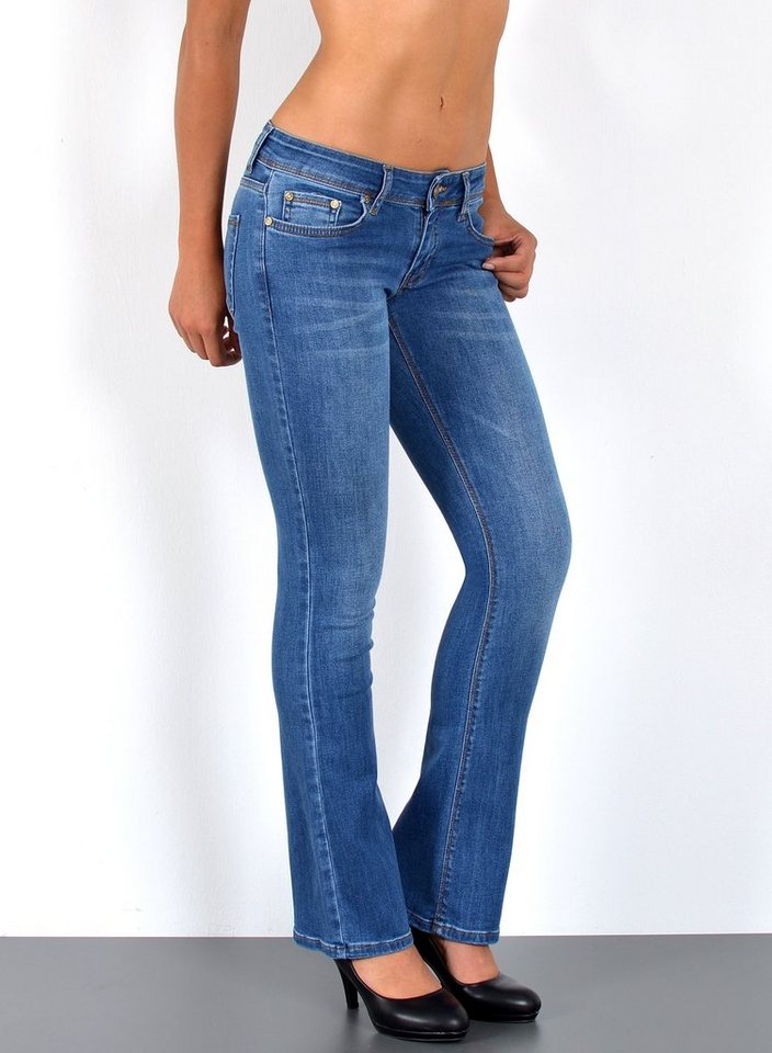 ESRA Bootcut-Jeans Damen Flared Jeans Bootcut Damen Jeanshose Schlaghose Schlagjeans B6 Bootcut Jeans Damen Low Waist Stretch Jeans Damen Schlag bis Übergröße – Bild 4 von 5