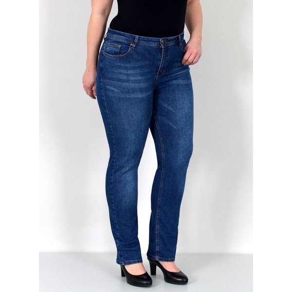 ESRA Straight-Jeans Gerade Schnitt Jeans hoher Bund mit Stretch bis Plus Size Übergröße Straight Jeans Damen High Waist Stretch Jeans Hose mit geradem Bein