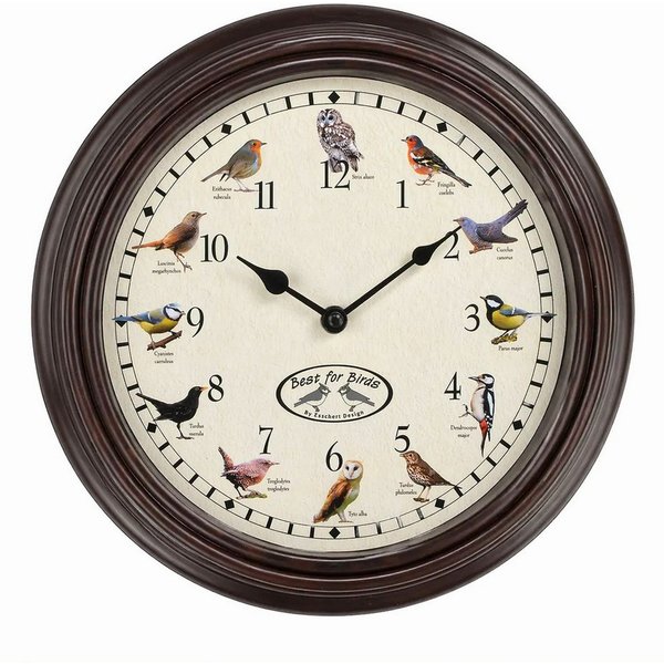 esschert design Wanduhr Wanduhr mit Vogelgezwitscher, 29,8 cm, mit 12 Vogelrufen (Uhr mit Vogelgezwitscher)