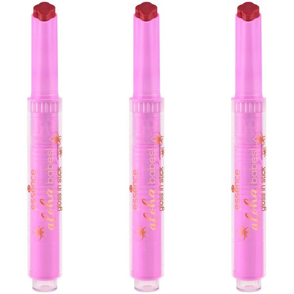 Essence Lippenstift aloha, babes! gloss in stick, 3-tlg., Pflegende Formel, leichte Deckkraft, mit Kokosnussduft.
