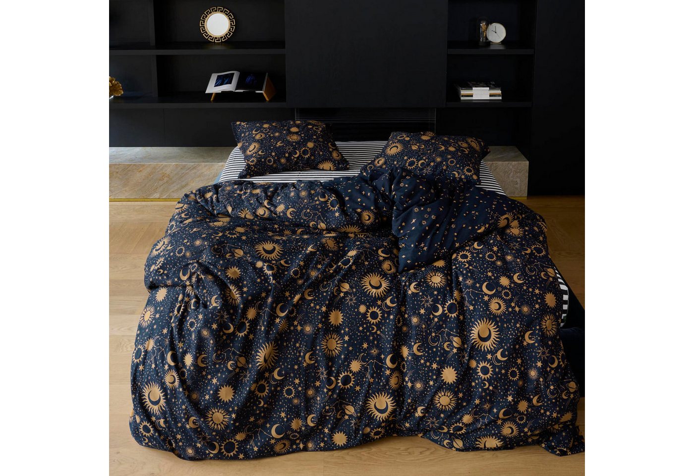 Essenza Bettwäsche Luna Nightblue, Baumwollmischung, 2 teilig, Planten, Astro, Sternenbilder, Himmel – Bild 5 von 5