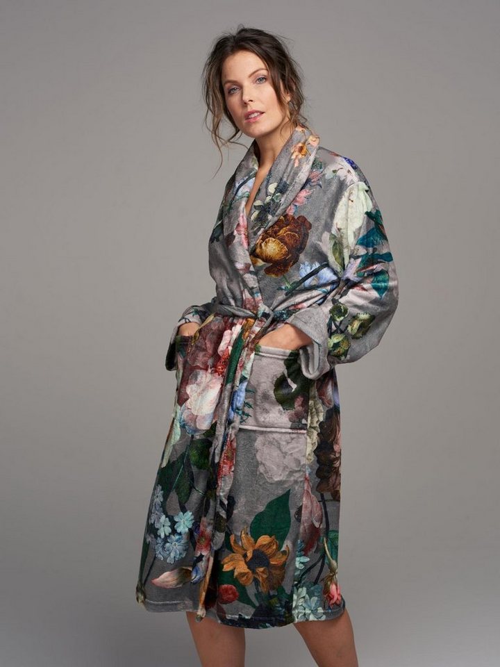 Essenza Damenbademantel Fleur, Kurzform, Polyester, Schalkragen, Gürtel, mit Blumenprint – Bild 2 von 5