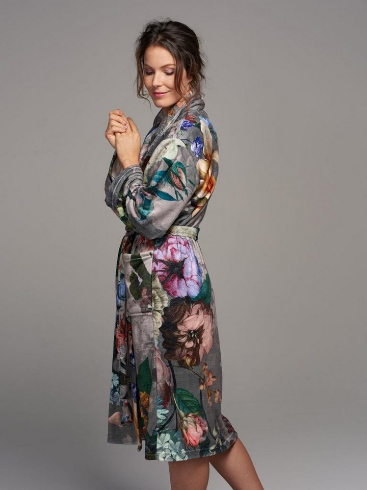 Essenza Damenbademantel Fleur, Kurzform, Polyester, Schalkragen, Gürtel, mit Blumenprint – Bild 3 von 5