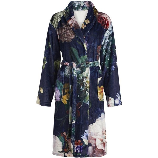 Essenza Damenbademantel Fleur, Kurzform, Polyester, Schalkragen, Gürtel, mit Blumenprint