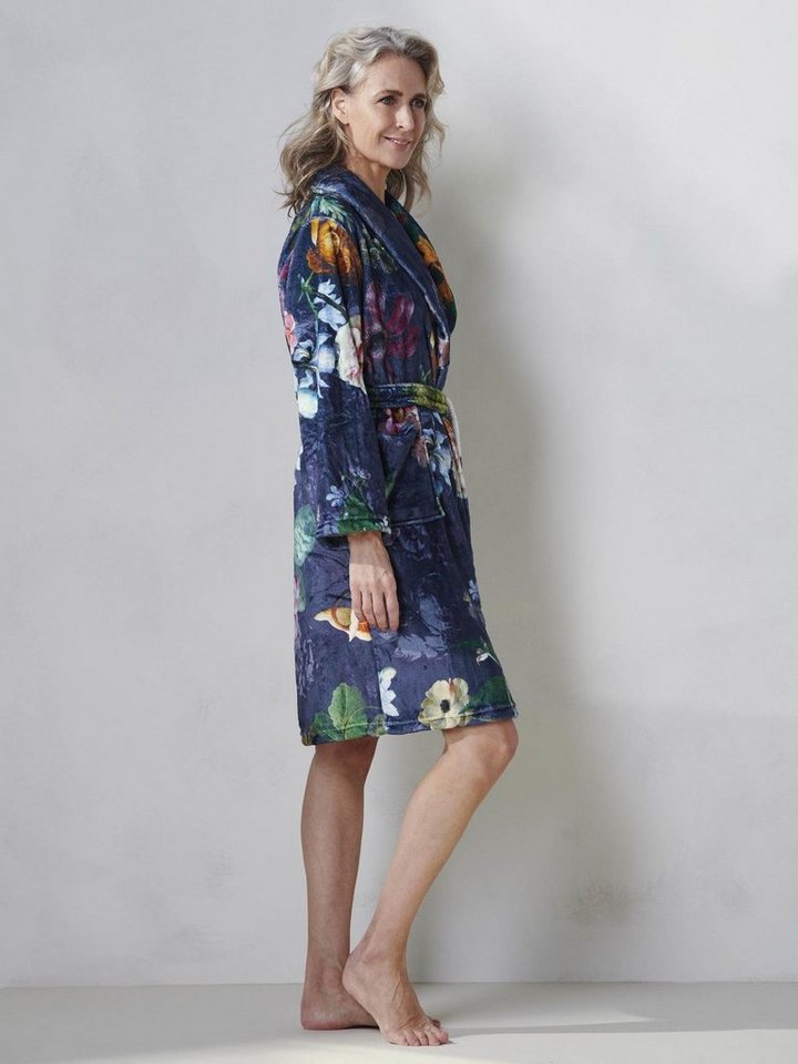 Essenza Damenbademantel Fleur, Kurzform, Polyester, Schalkragen, Gürtel, mit Blumenprint – Bild 2 von 5