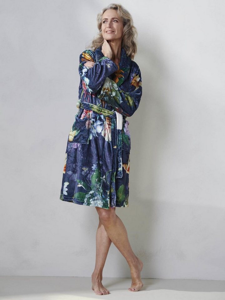 Essenza Damenbademantel Fleur, Kurzform, Polyester, Schalkragen, Gürtel, mit Blumenprint – Bild 3 von 5