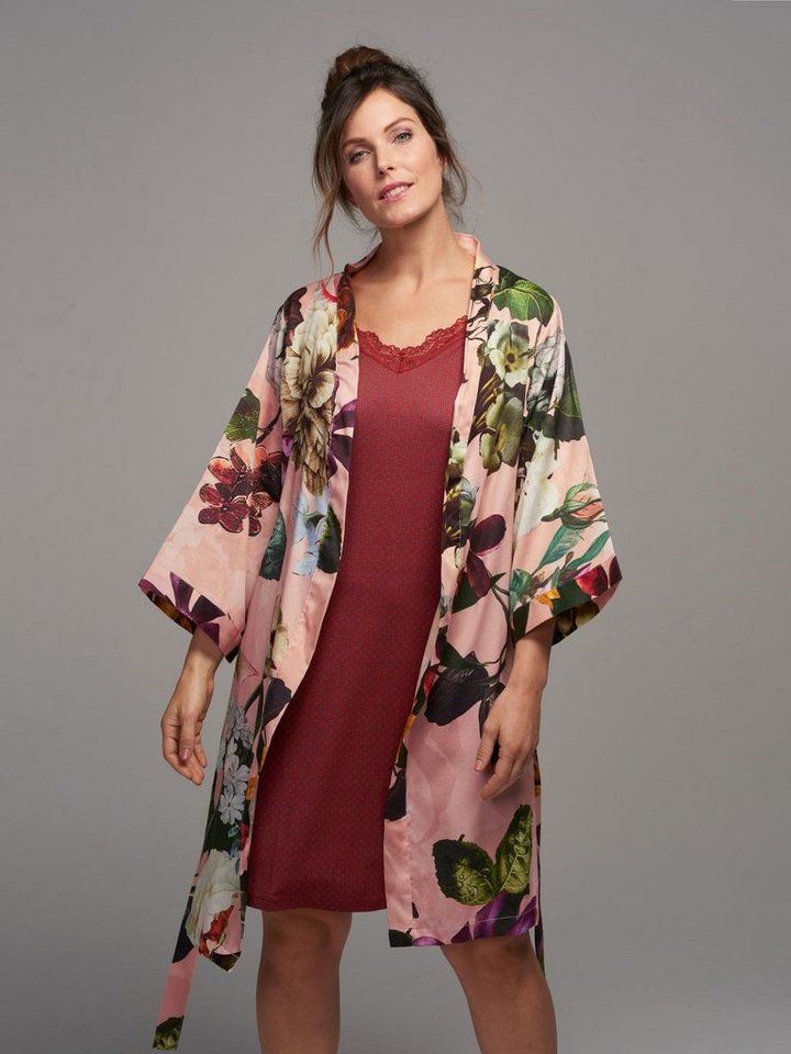Essenza Kimono Fleur, Kurzform, Baumwolle, Kimono-Kragen, Gürtel, mit wunderschönem Blumenprint – Bild 4 von 5