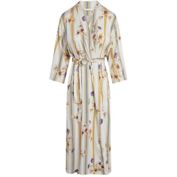 Essenza Kimono Ilona Amare, Langform, Kimono-Kragen, Gürtel, aus Modal-Baumwolle mit sommerlichem floralen Streifenmuster