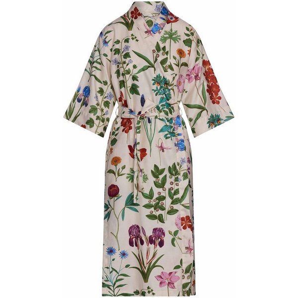 Essenza Kimono Ilona Marigold, Langform, Baumwolle, Kimono-Kragen, Gürtel, aus Bio-Baumwolle mit wunderschönem Blumenprint