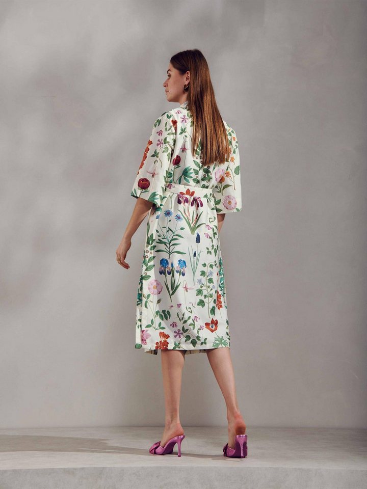 Essenza Kimono Ilona Marigold, Langform, Baumwolle, Kimono-Kragen, Gürtel, aus Bio-Baumwolle mit wunderschönem Blumenprint – Bild 2 von 5