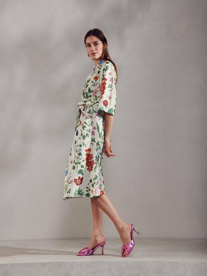 Essenza Kimono Ilona Marigold, Langform, Baumwolle, Kimono-Kragen, Gürtel, aus Bio-Baumwolle mit wunderschönem Blumenprint – Bild 3 von 5