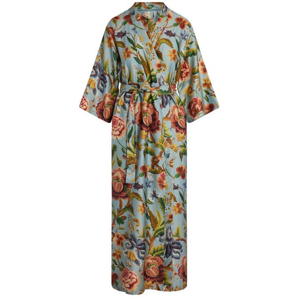 Essenza Kimono Juliet Roselina, Langform, Bio-Baumwollsatin (GOTS), Kimono-Kragen, Gürtel, aus Bio-Baumwollsatin mit romantischem Blumenprint