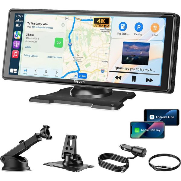 ESSGOO 10.26" 4K Wireless Carplay Apple CarPlay Android Auto Rückfahrkamera Navigationsgerät