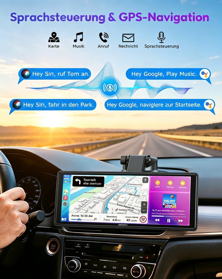 ESSGOO 10.26" 4K Wireless Carplay Apple CarPlay Android Auto Rückfahrkamera Navigationsgerät – Bild 3 von 5