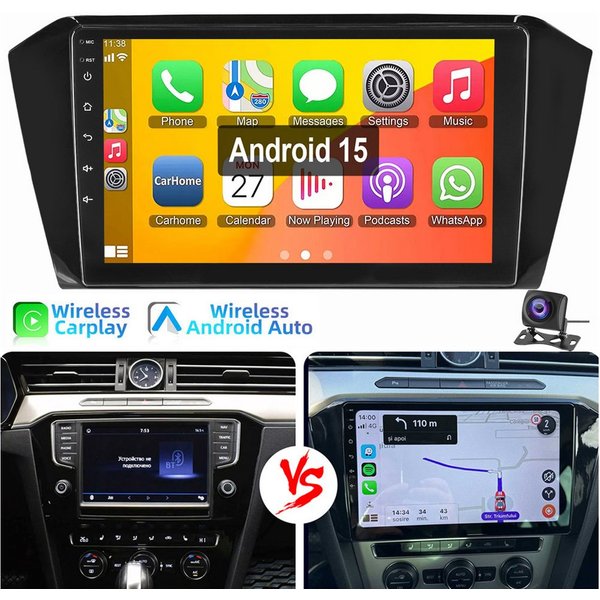 ESSGOO 10,1" Für VW Passat B8 2015-2021 Carplay Android 15 GPS EQ Autoradio (RDS, Digitalradio (DAB), FM, AM, Carplay Android Auto Navi WIFI Mirror Link SWC RDS