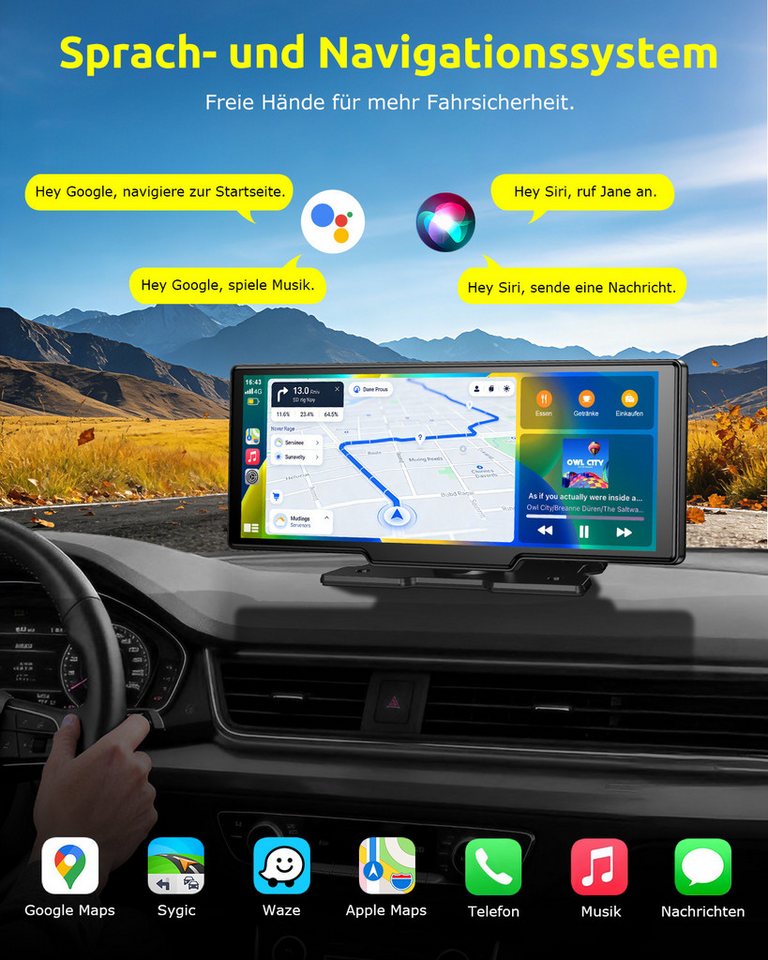 ESSGOO 4K 10.26'' Wireles Carplay Android Auto AutoRadio GPS Bluetooth5.0 DVR Navigationsgerät (64GB Rom TF Card WiFi,4K-Frontkamera/10.26" IPS Bildschirm(1600* – Bild 3 von 5