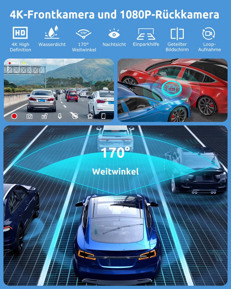 ESSGOO 4K 10.26" Wireless Carplay Android Auto Display Vorne Rückfahrkamera Navigationsgerät (Tragbar Autoradio Rückfahrkamera IPS Touchscreen GPS Navi FM AUX) – Bild 3 von 5