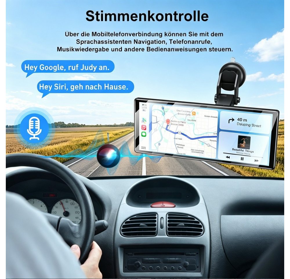 ESSGOO 4K 11.3'' Wireless Carplay Android Auto Dashcam mit Rückfahrkamera GPS Navigationsgerät (Apple Carplay Android Auto GPS Navi WIFI BT EQ) – Bild 3 von 5