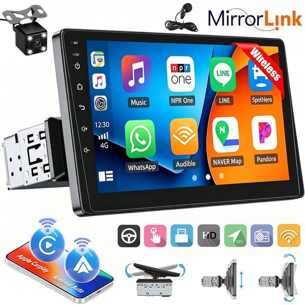 ESSGOO 9" 1-DIN Autoradio mit Touchscreen CarPlay Android Auto und Bluetooth Autoradio (AUX, 12CAM(optional), Single DIN, Apple Carplay Android Auto GPS Navi WI