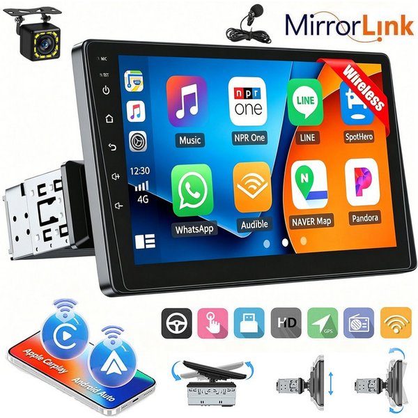 ESSGOO 9" 1-DIN Autoradio mit Touchscreen CarPlay Android Auto und Bluetooth Autoradio (AUX, 12CAM(optional), Single DIN, Apple Carplay Android Auto GPS Navi WI