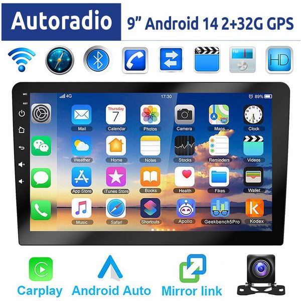ESSGOO 9/10 Zoll Doppel 2 DIN Android 14 Wireless Carplay Android Auto Autoradio (DAB+ (optional), FM, RDS, 4+64GB(optional), FM RDS Bluetooth EQ USB GPS Navi W