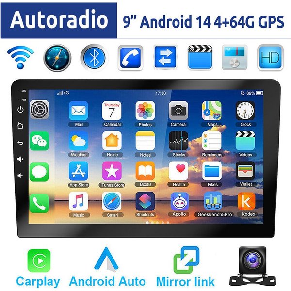 ESSGOO 9/10 Zoll Doppel 2 DIN Android 14 Wireless Carplay Android Auto Autoradio (DAB+ (optional), FM, RDS, 4+64GB(optional), FM RDS Bluetooth EQ USB GPS Navi W
