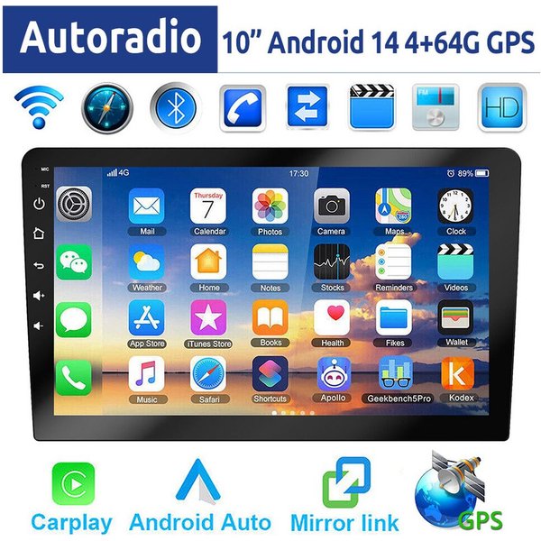 ESSGOO 9/10 Zoll Doppel 2 DIN Android 14 Wireless Carplay Android Auto Autoradio (DAB+ (optional), FM, RDS, 4+64GB(optional), FM RDS Bluetooth EQ USB GPS Navi W