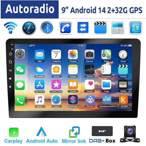 ESSGOO 9/10 Zoll Doppel 2 DIN Android 14 Wireless Carplay Android Auto Autoradio (DAB+ (optional), FM, RDS, 4+64GB(optional), FM RDS Bluetooth EQ USB GPS Navi W