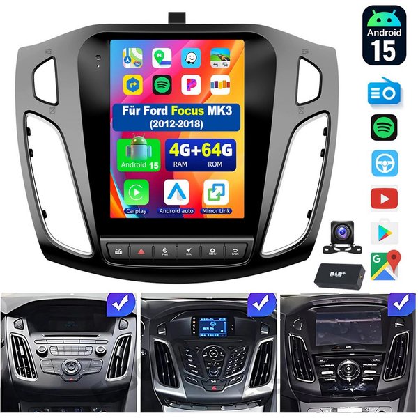 ESSGOO 9.7'' 64G DAB+ Android15 CarPlay autoradio 2 din für Ford Focus MK3 BT Navigationsgerät (Carplay Android Auto Bluetooth EQ USB GPS Navi WIFI Touchscreen)