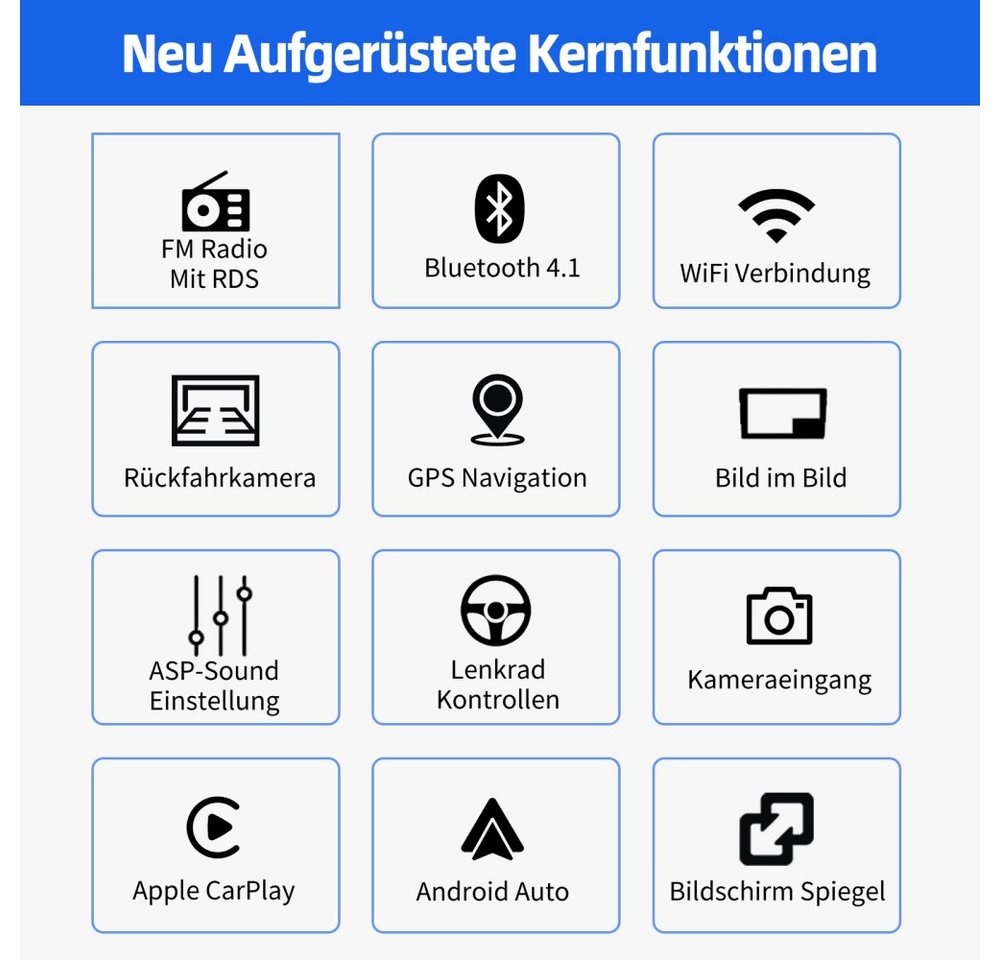 ESSGOO 9'' DAB+ Für BMW 3er E90 E91 E92 E93 Carplay Android15 GPS WIFI BT 4.1 Navigationsgerät (Carplay Android Auto Bluetooth EQ USB GPS Navi WIFI Touchscreen) – Bild 3 von 5