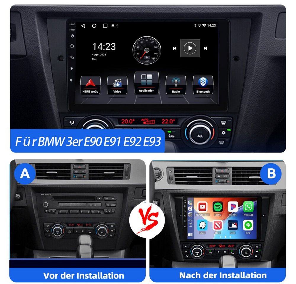 ESSGOO 9'' DAB+ Für BMW 3er E90 E91 E92 E93 Carplay Android15 GPS WIFI BT 4.1 Navigationsgerät (Carplay Android Auto Bluetooth EQ USB GPS Navi WIFI Touchscreen) – Bild 5 von 5