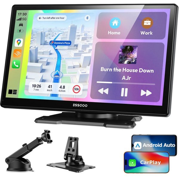 ESSGOO 9'' Tragbarer CarPlay Android Auto Wireless Display Autoradio Display Navigationsgerät (Kabellos Apple Carplay /Android Auto Auflösung: 1024*600)