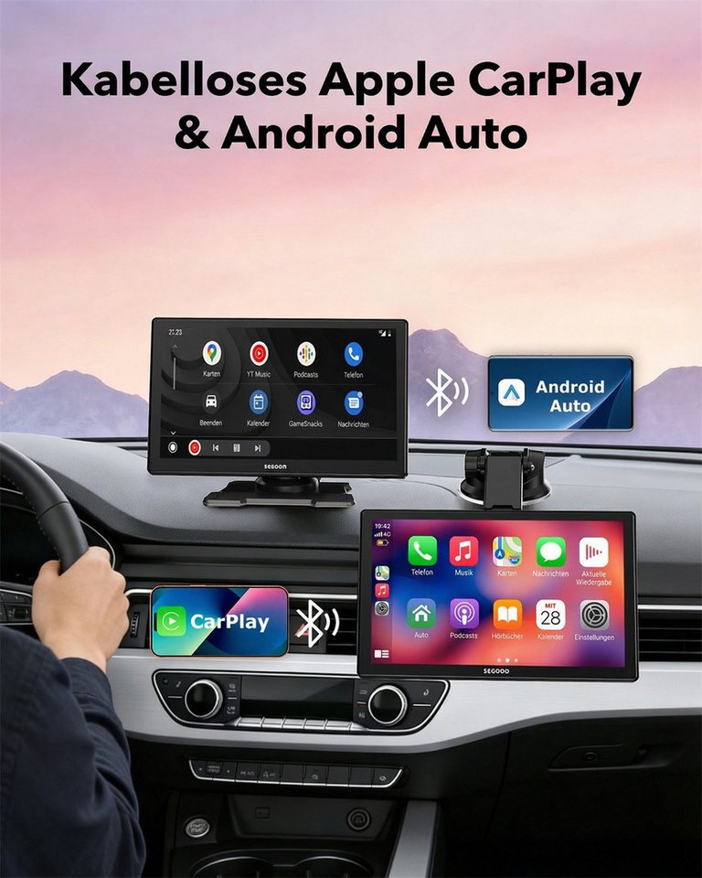 ESSGOO 9'' Tragbarer CarPlay Android Auto Wireless Display Autoradio Display Navigationsgerät (Kabellos Apple Carplay /Android Auto Auflösung: 1024*600) – Bild 5 von 5