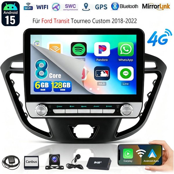 ESSGOO Android16 DAB+ Autoradio Für Ford Transit Custom 2012-2021 Carplay GPS Autoradio (RDS, 4+64GB(optional), Digitalradio (DAB), FM, GPS, SWC)