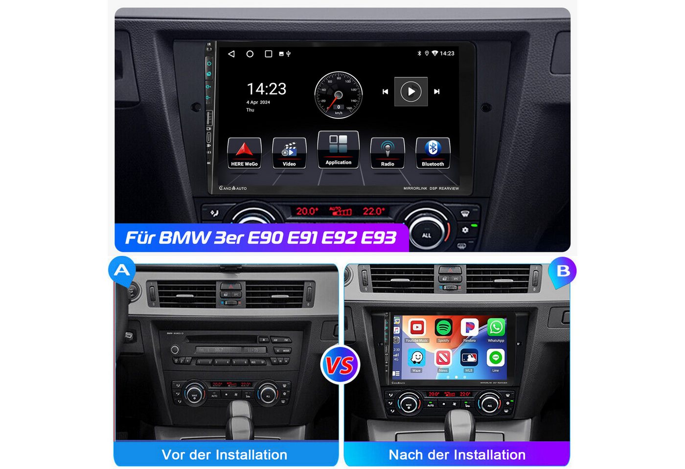 ESSGOO Für BMW 3ER E90 E91 E92 E93 Carplay RDS Android 15 Autoradio GPS Navi Navigationsgerät (Carplay Android Auto Bluetooth EQ USB GPS Navi WIFI Touchscreen) – Bild 4 von 5