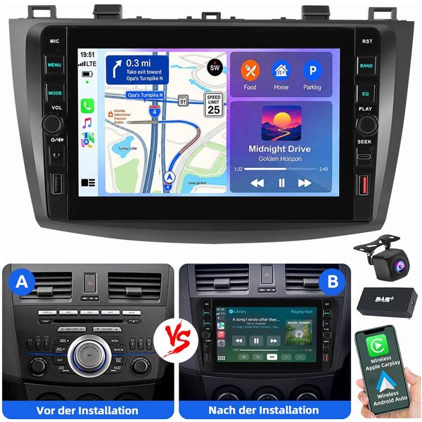 ESSGOO Für Mazda 3 BL 2010-2013 Android 15 Carplay GPS Bluetooth Autoradio (RDS, Digitalradio (DAB), FM)