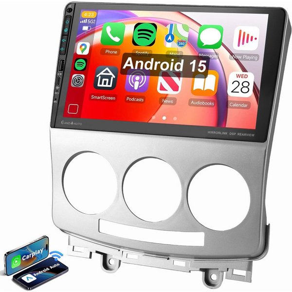 ESSGOO Für Mazda 5 V 2005-2010 Android 15 USB Apple Carplay Type-C Autoradio (RDS, Digitalradio (DAB), FM, AM, Carplay Android Auto GPS Navi WIFI BT)