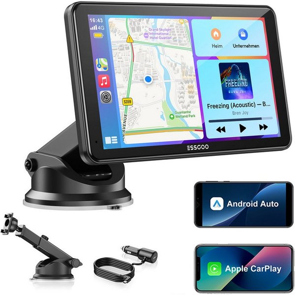 ESSGOO Kabelloses Apple Carplay & Android Auto, 7-Zoll CarPlay Display Navigationsgerät (Autoradio Bluetooth Sprachsteuerung)