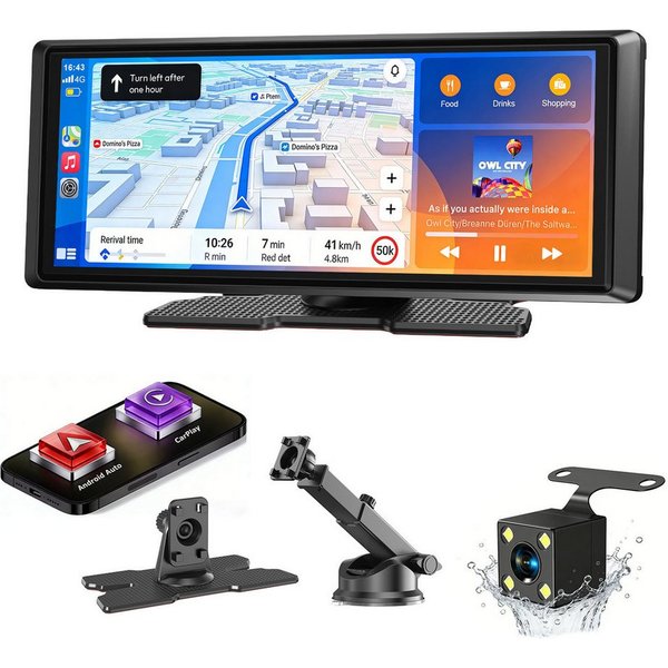 ESSGOO Tragbar Kabellos Apple Carplay Android Auto 8" Touchscreen Bluetooth Navigationsgerät (Autoradio Bluetooth Sprachsteuerung)