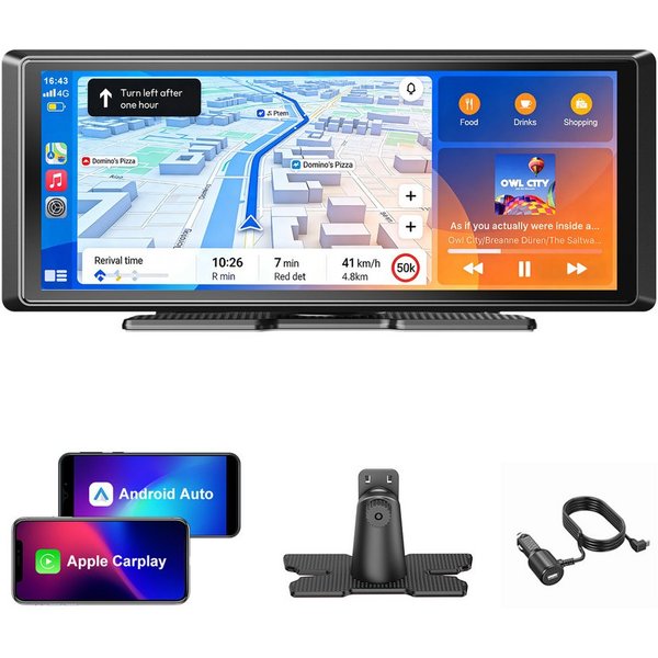 ESSGOO Tragbar Kabellos Apple Carplay Android Auto 8" Touchscreen Bluetooth Navigationsgerät (Autoradio Bluetooth Sprachsteuerung)