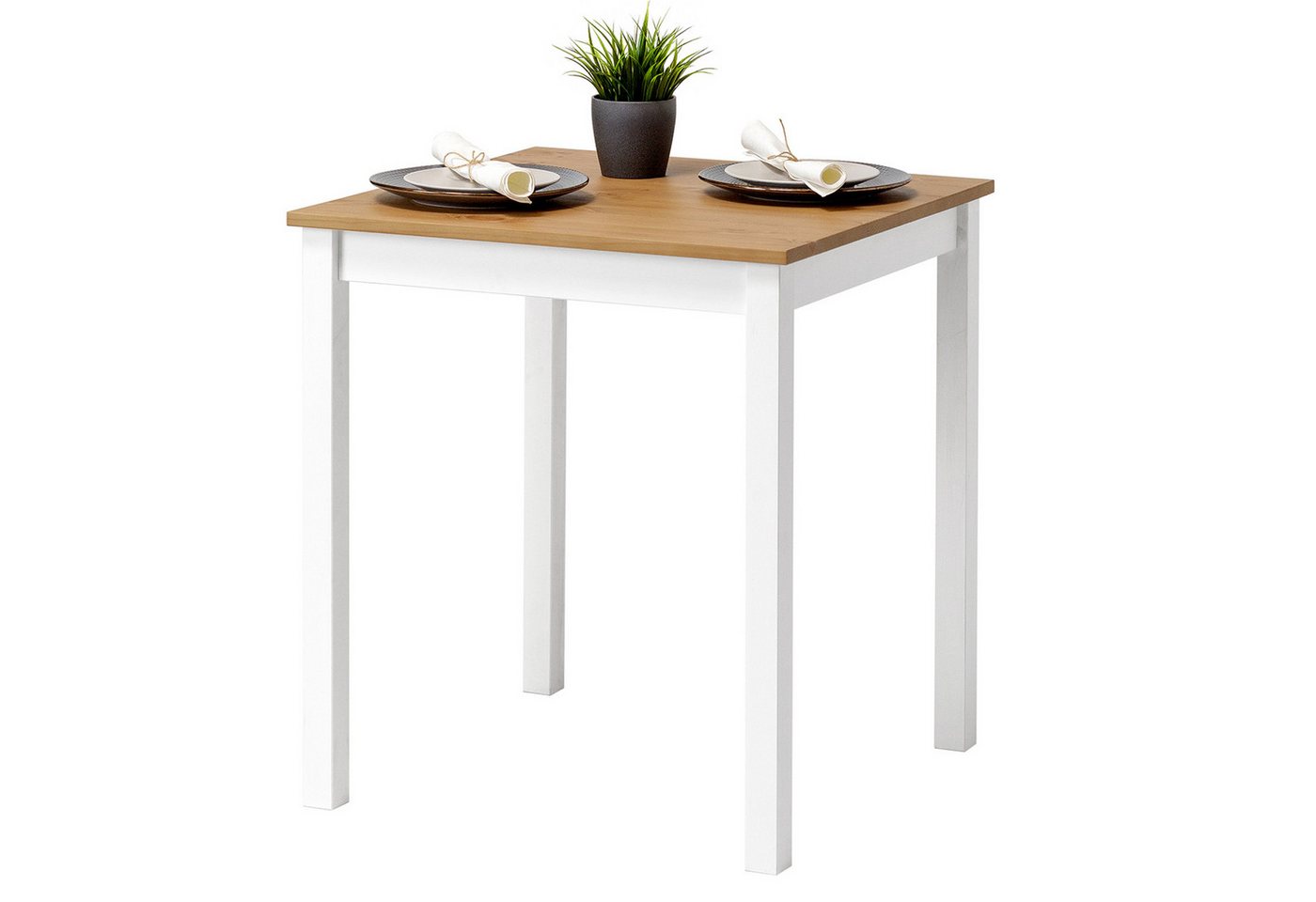hagge home Esstisch hagge home Vesa, Küchentisch klein Kiefernholz massiv 68 x 68 x 75 cm Weiß-Braun – Bild 2 von 5