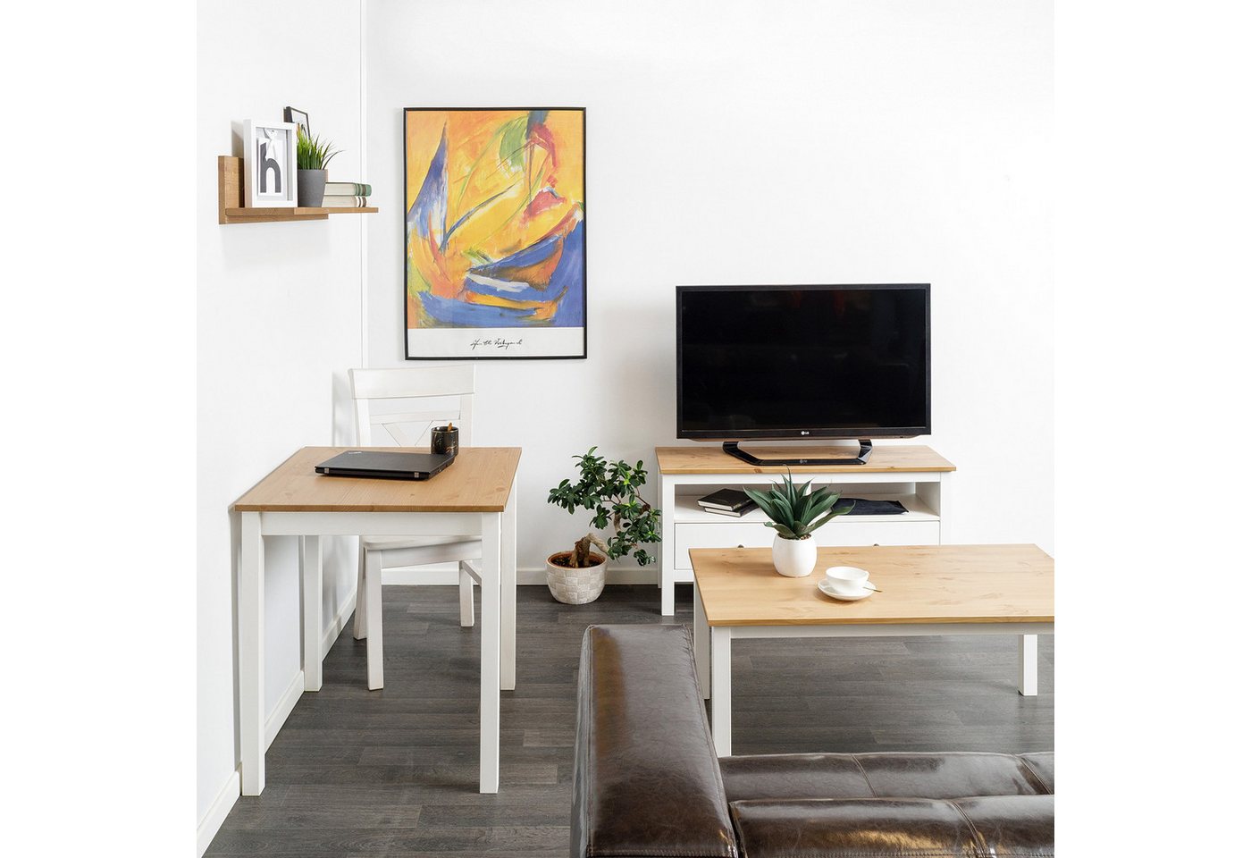 hagge home Esstisch hagge home Vesa, Küchentisch klein Kiefernholz massiv 68 x 68 x 75 cm Weiß-Braun – Bild 4 von 5