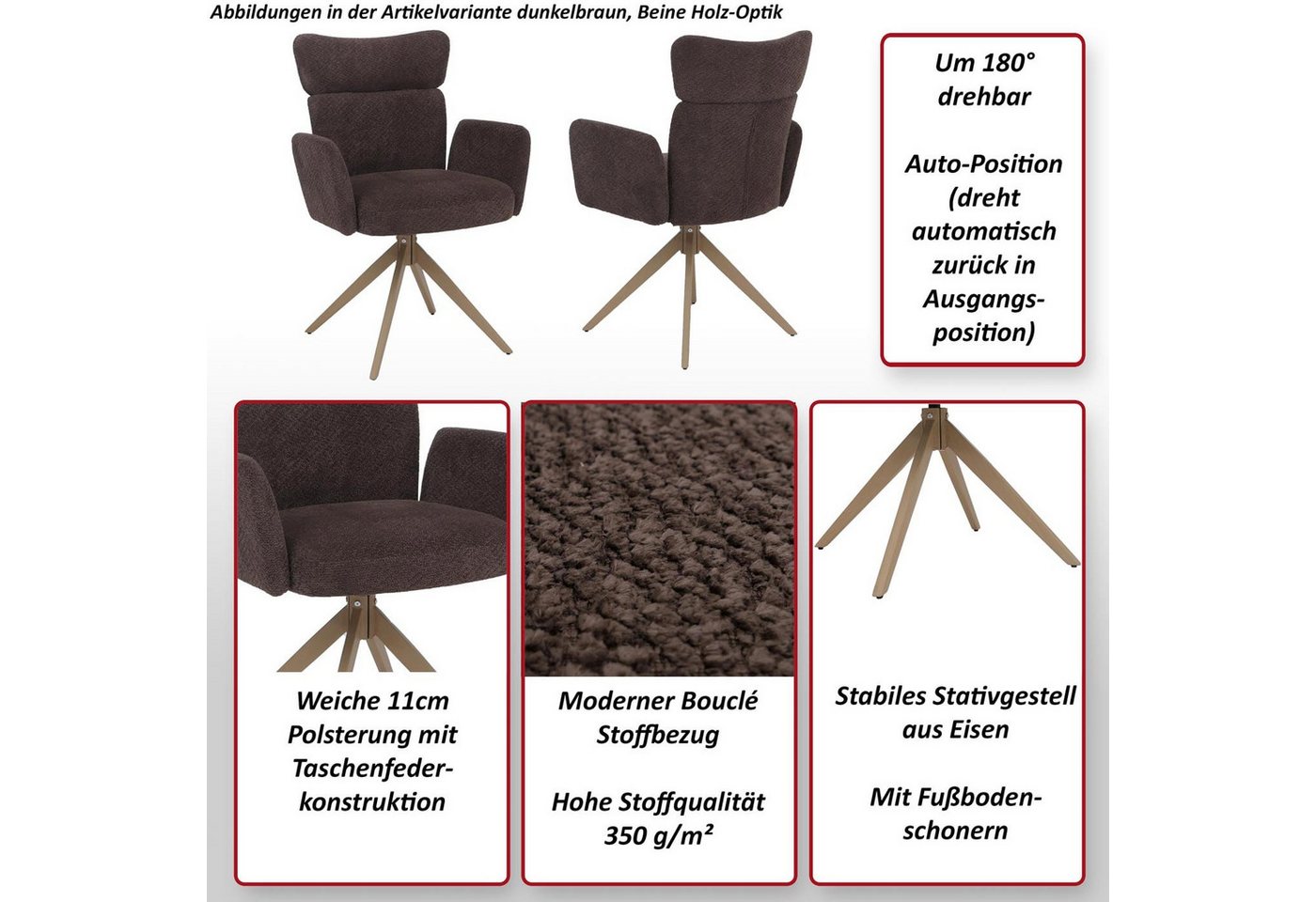 MCW Esszimmerstuhl MCW-N11-6 (6er), Moderner Bouclé Stoffbezug, Stabiles Stativgestell aus Eisen – Bild 4 von 5