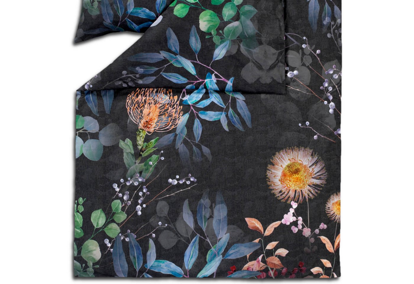 Estella Bettwäsche Midnight 4749 985 Multi, Mako-Satin, 2 teilig, Äste, Zweige, Blätter – Bild 3 von 5