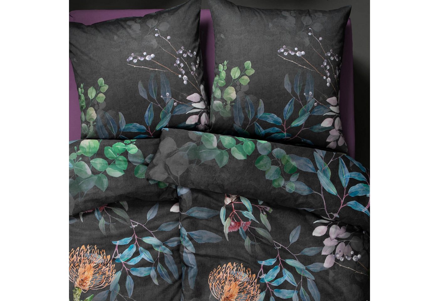 Estella Bettwäsche Midnight 4749 985 Multi, Mako-Satin, 2 teilig, Äste, Zweige, Blätter – Bild 5 von 5