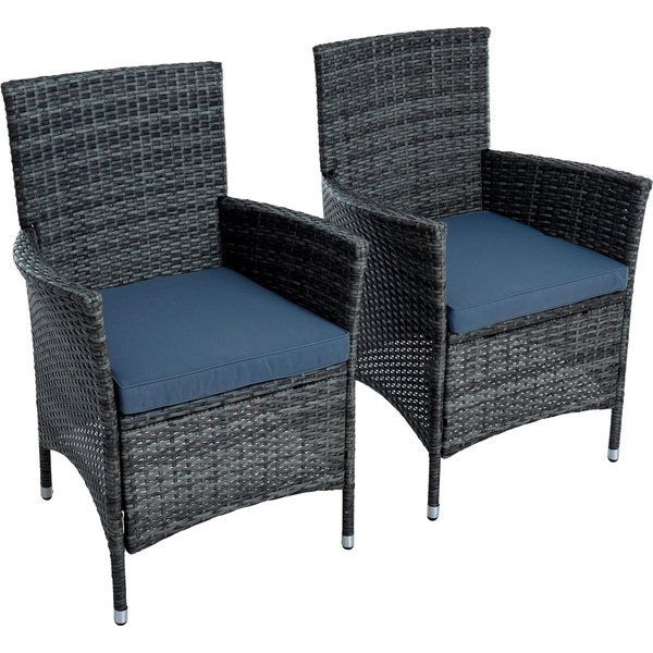 ESTEXO Gartenstuhl Rattan Gartensessel Polyrattan Stuhl 2er Set Sessel Anthrazit-Grau