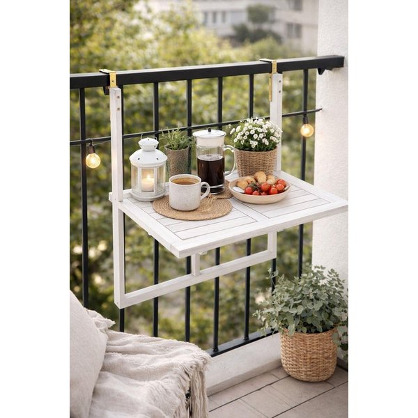 ESTEXO Gartentisch Balkonhängetisch Balkontisch Hängetisch Klapptisch Balkon Tisch Weiß